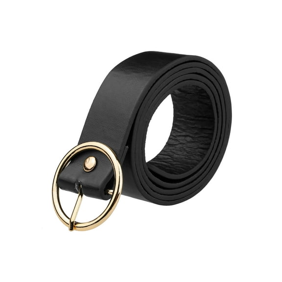 INSPIRE CHIC Women's Leather Belts Black Waist Belt with Pin Buckle for Dress Jeans Two Sizes Round Gold Buckle