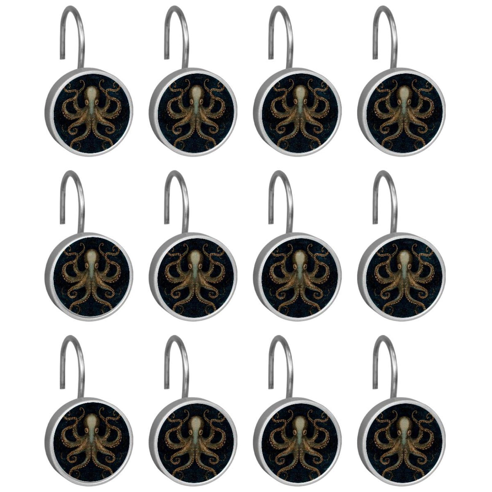 12pcs Decorative Shower Curtain Hooks, Rust Resistant Shower Rings for Bathroom Living Room,Rustproof Stainless Steel Rings for Shower Curtain and Liner Rods,Octopus Gold