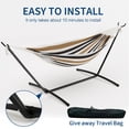 thumbnail image 3 of Accreate Blue Double Hammock with Stand, 450lbs Heavy Duty Portable Cotton Hammock for 2 Adults, Freestanding Indoor Outdoor Hammock Set with Steel Stand & Carrying Bag, 3 of 8
