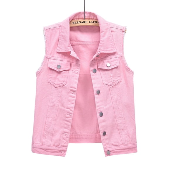 Outfmvch puffer vest women,sweater vest women,long puffer vest women,Denim Vest Short Slim Thin Burlap Shoulders Broken Holes Vest Jacket,long puffer vest women,vests for women 2024 trendy Pink 4XL