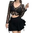 thumbnail image 4 of Cenuakty Sweet Sexy Girl Floral Lace See Through Cardigan Shirt Women Long Sleeve V Neck Slim Crop Top Beach Club Single Breasted Blouse, 4 of 9