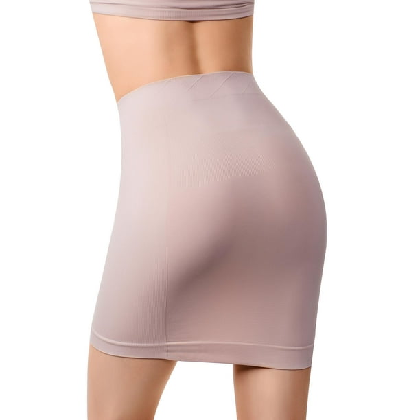 +MD +MD Women's Shapewear High Waisted Nylon Firm Tummy Control Half Slip Body Shaper Nude