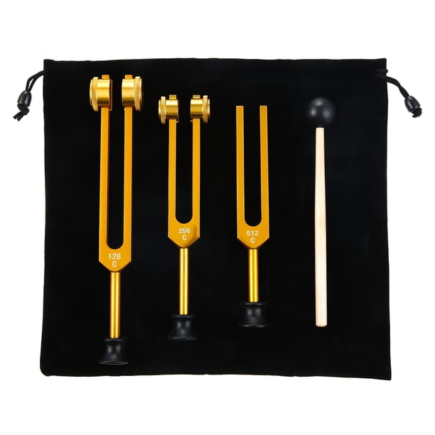 Juego de 3 Horquillas de AfinacióN (128 Hz, 256 Hz, 512 Hz) Kit de Horquilla de AfinacióN para CuracióN, Chakra, Terapia de Sonido, Horquilla Deslizante SóNica (Dorado)
