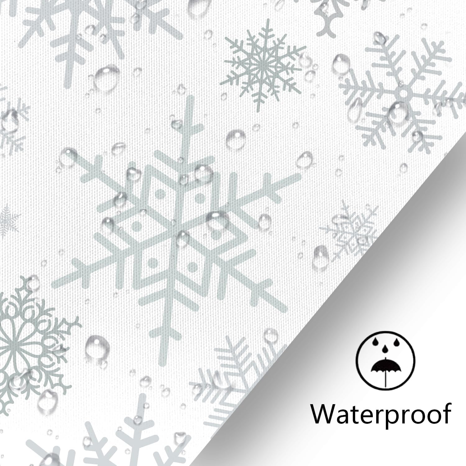 White Christmas Snowflake Shower Curtain, Winter Merry Xmas Funny Outside Holiday Pattern Bathroom Decor, Waterproof Cloth Fabric Bath Curtain with Hooks 72 x 72 inch