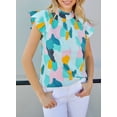 thumbnail image 2 of Asyoly Womens Tops Summer Boho Floral Print Funnel Neck Sleeveless Shirts Ruffle Stand Collar Loose Blouses, 2 of 6