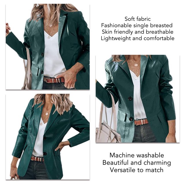 Chaqueta Femenina Con Cuello Vuelto, Chaqueta De Mujer De Un Solo Pecho Transpirable Para Citas Para Ir De Compras ANGGREK verde oscuro XL