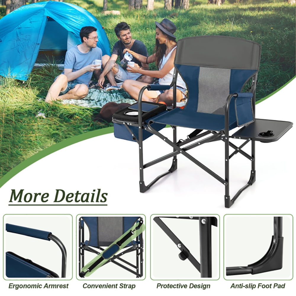 Aimee Lii Folding Camping Directors Chair with Cooler Bag and Side Table, Portable Chairs for Adults, Comfy Outdoor Chair, Blue