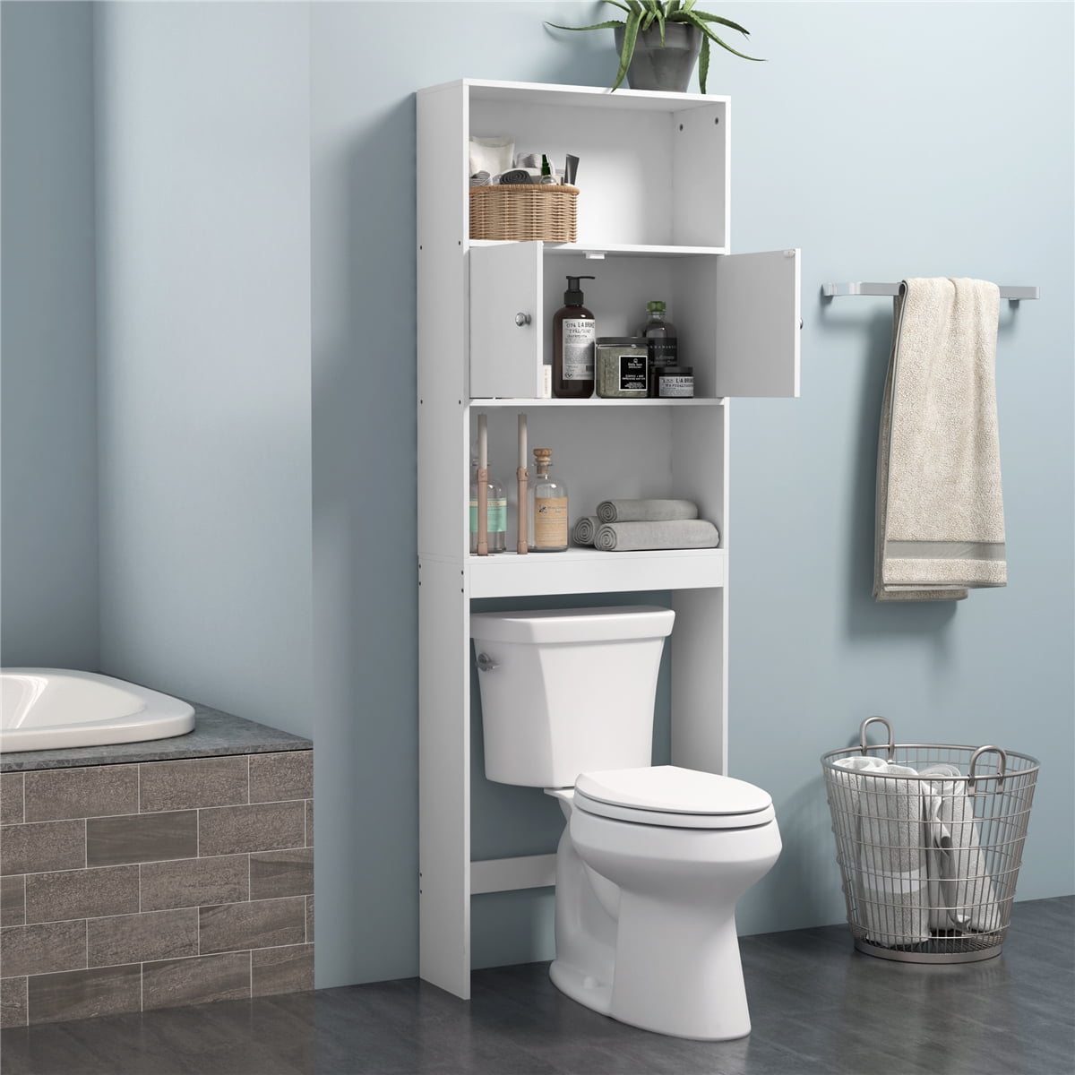 Bathroom Cabinet Storage Wall, Glass Shelves Over Toilet