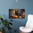 thumbnail image 5 of Funny Black Cat Decor Skull Skeleton Wooden Hanging Sign Happy Halloween Patty Decor All Saints' Day Decor Horror Wood Wall Art Halloween Decoration Indoor Decor 10"x16", 5 of 8