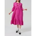 thumbnail image 6 of Yunliwuli Women Long Dress Solid Color Front Tie-Up Loose Dress Summer Big Swing 3/4 Sleeve Casual Dress, 6 of 10