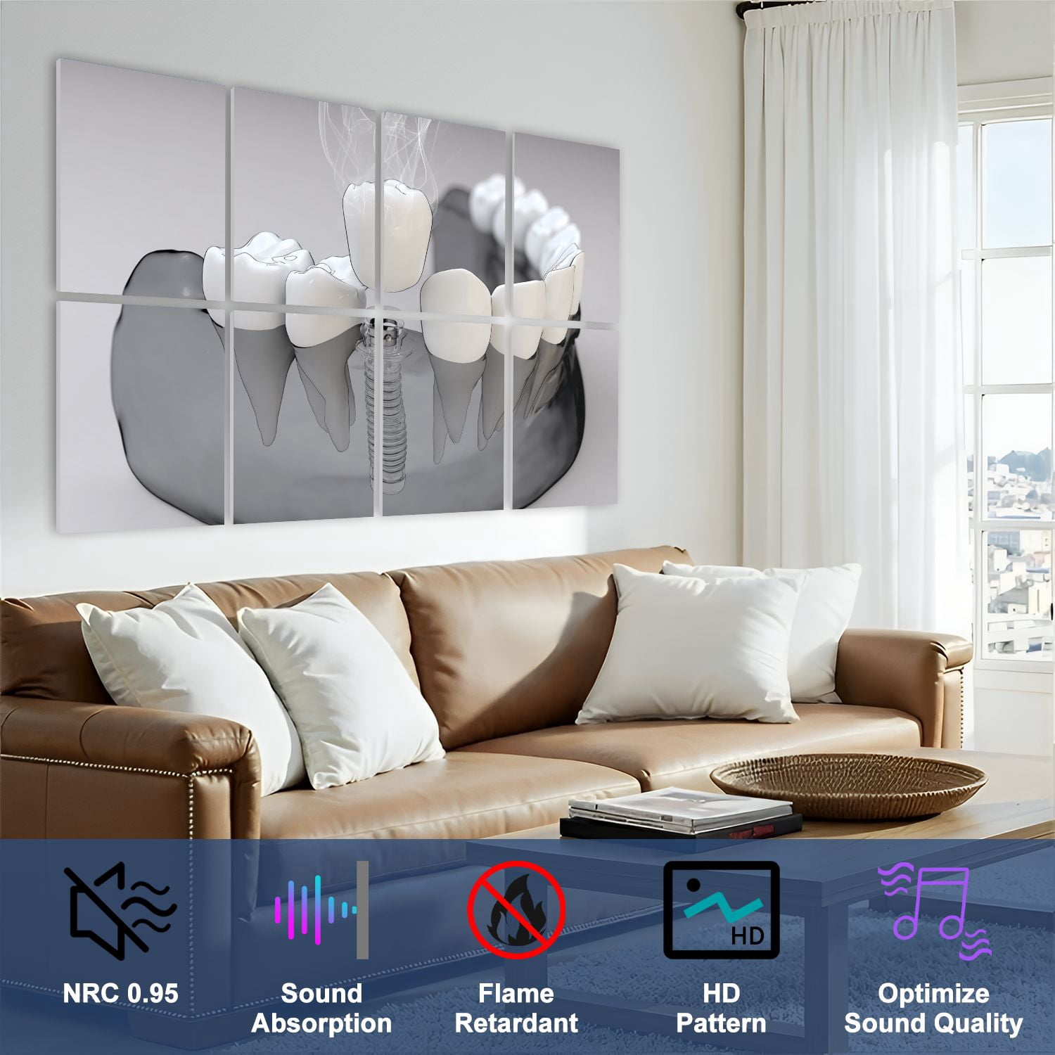 Dental 8 Pack Art Acoustic Panels Sound Absorbing 3D Anatomy implant Dental Decorative Soundproof Wall Panels Self Adhesive for Physician Hospital Office 48"x32"