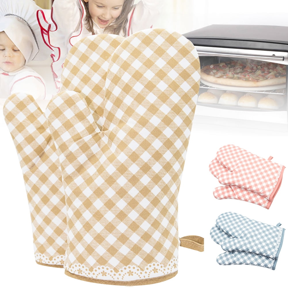 Besufy Baking Gloves 2Pcs Kitchen Plaid Non Slip Heat Resistant ...