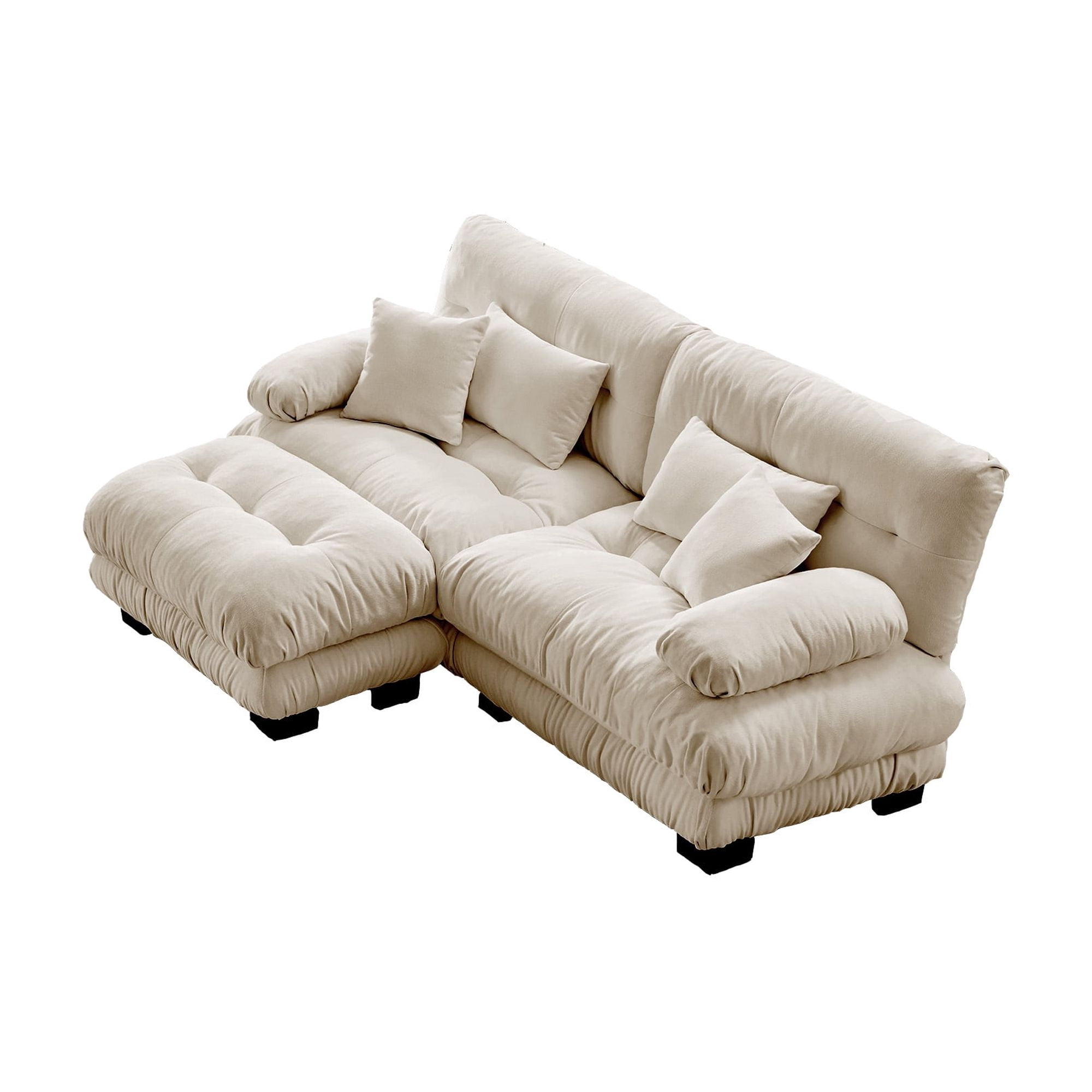Gewnee Light coffee Chenille Cloud Couch Sectional Sofa with Convertible Ottoman ,L Shape 2 Seater Sofa for Living Room