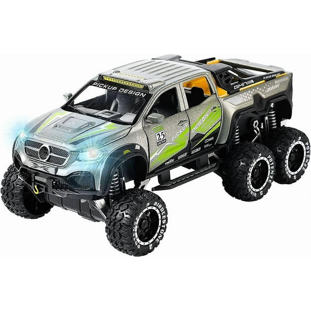 Pickup Truck Toy Refitted 6x6 Off-Road Model Car 1/28 Scale Monster Trucks DieCast Metal Model Cars with Sound and Light for Kids Age 3 Year and up Gr