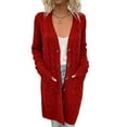 thumbnail image 2 of Jinda Women's Long Sleeve Cardigan Sweater Long Outerwear Knit Winter Soft Fall Fashion Warm Deep V Neck Button Vermillion Medium, 2 of 4