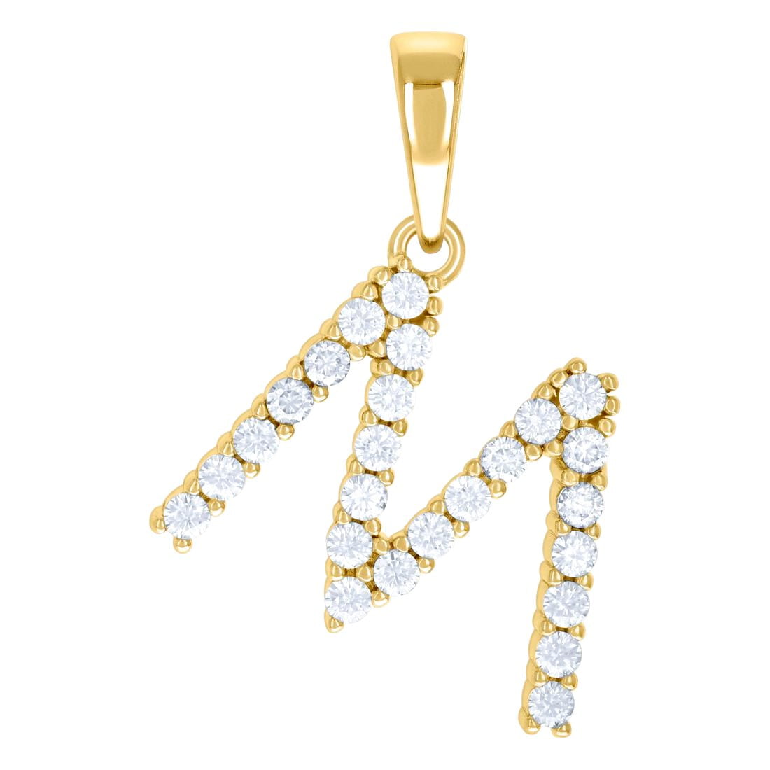 925 Sterling Silver Yellow-tone Unisex Cubic Zirconia Letter Name Personalized Monogram Initial M Alphabet Charm Pendant
