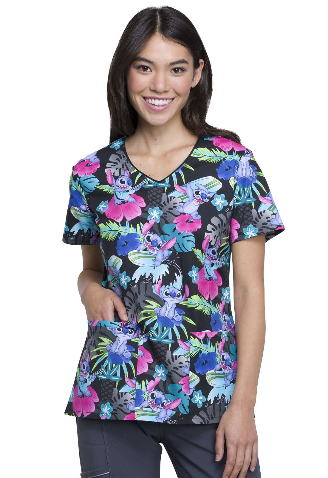 Tooniforms - Tooniforms Disney V-Neck Scrub Top TF614 - Walmart.com ...