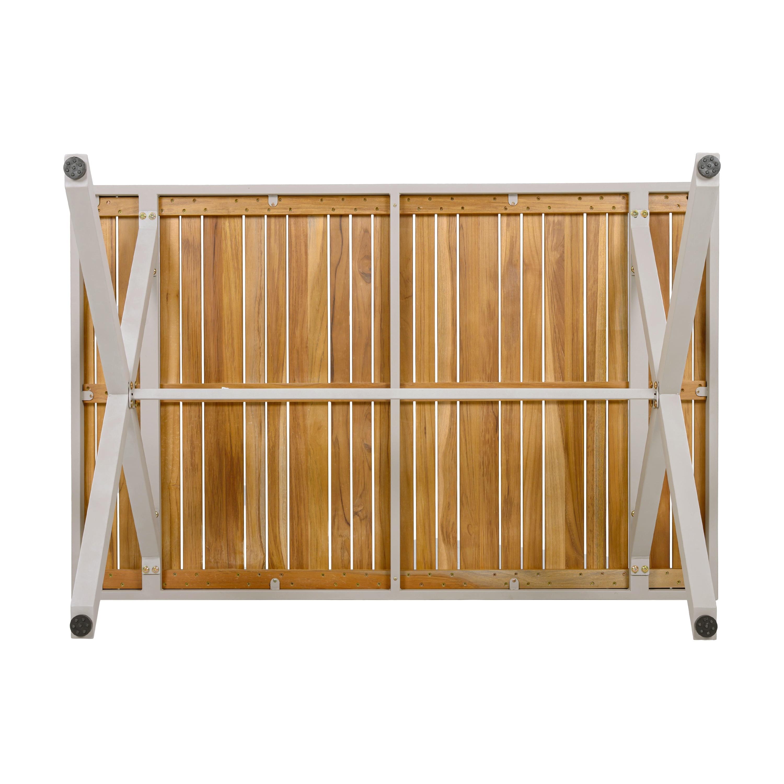 Dining Table, Outdoor Teak Wood Top Table with Beige Steel Frame for Backyard Garden Deck, Teak