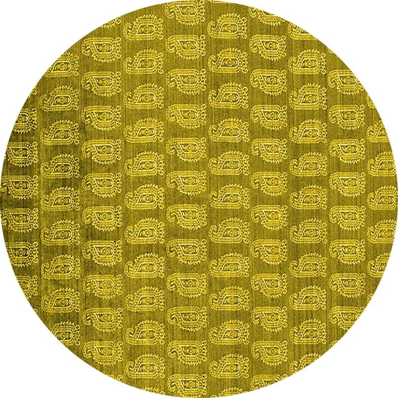 Ahgly Company Machine Washable Indoor Round Oriental Yellow Industrial Area Rugs, 5' Round