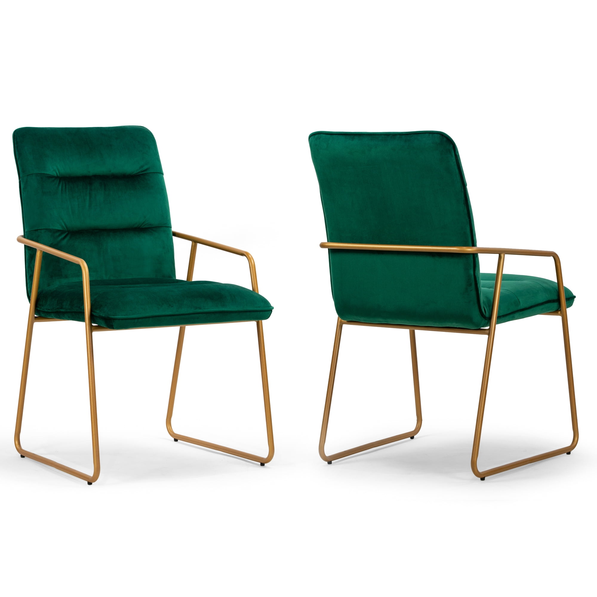 Set of 2 Ardal Green Velvet Arm Chair with Golden Metal Legs
