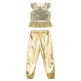 thumbnail image 2 of iiniim Kids Girls Sequins Jazz Hip Hop Dance Outfits Ruffle Sleeves Crop Top Shirts with Pants Set 6-16 A Gold 10, 2 of 7