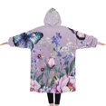 thumbnail image 2 of Oversized Wearable Blanket Hoodie,Purple Butterfly Flower Butterfly Pattern Sherpa Blanket Hoodie with Super Pockets,Super Warm Fuzzy Pullover for Women & Men, 2 of 6