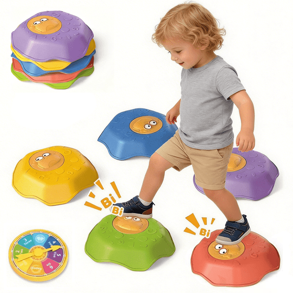 Richgv Stepping Stones for Kids with Squeaky Sound, 5PCS Non-Slip Sensory Toys for Toddler 3-5, Indoor Outdoor Balance & Coordination Toy