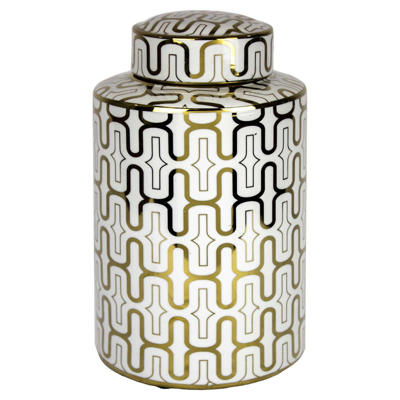 7 x 7 x 12 Inches Sagebrook Home 12056-06 Decorative Ceramic Covered Jar White/Gold Ceramic
