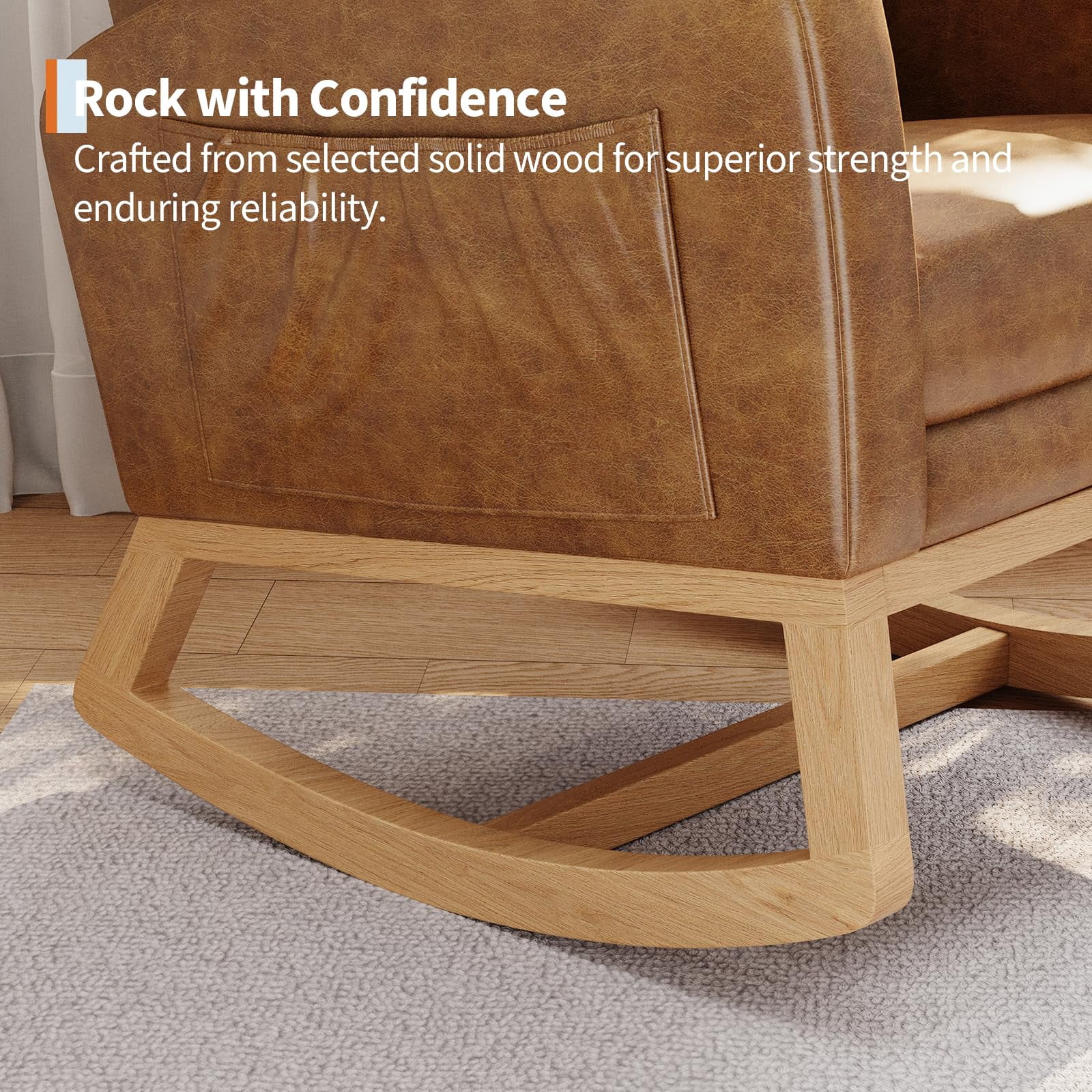Modern Linen Upholstered Rocking Chair - Glider Chair with Side Pocket for Living Room Bedroom Nursery