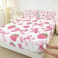 thumbnail image 3 of jejeloiu Cute Bowtie Bow Twin Sheet Sets,Sweet Strawberry Fruit Twin Fitted Sheet,Pink Bowknot Flat Sheet For Girls Kids,Super Cozy Room Decor,3 Pieces, 3 of 7