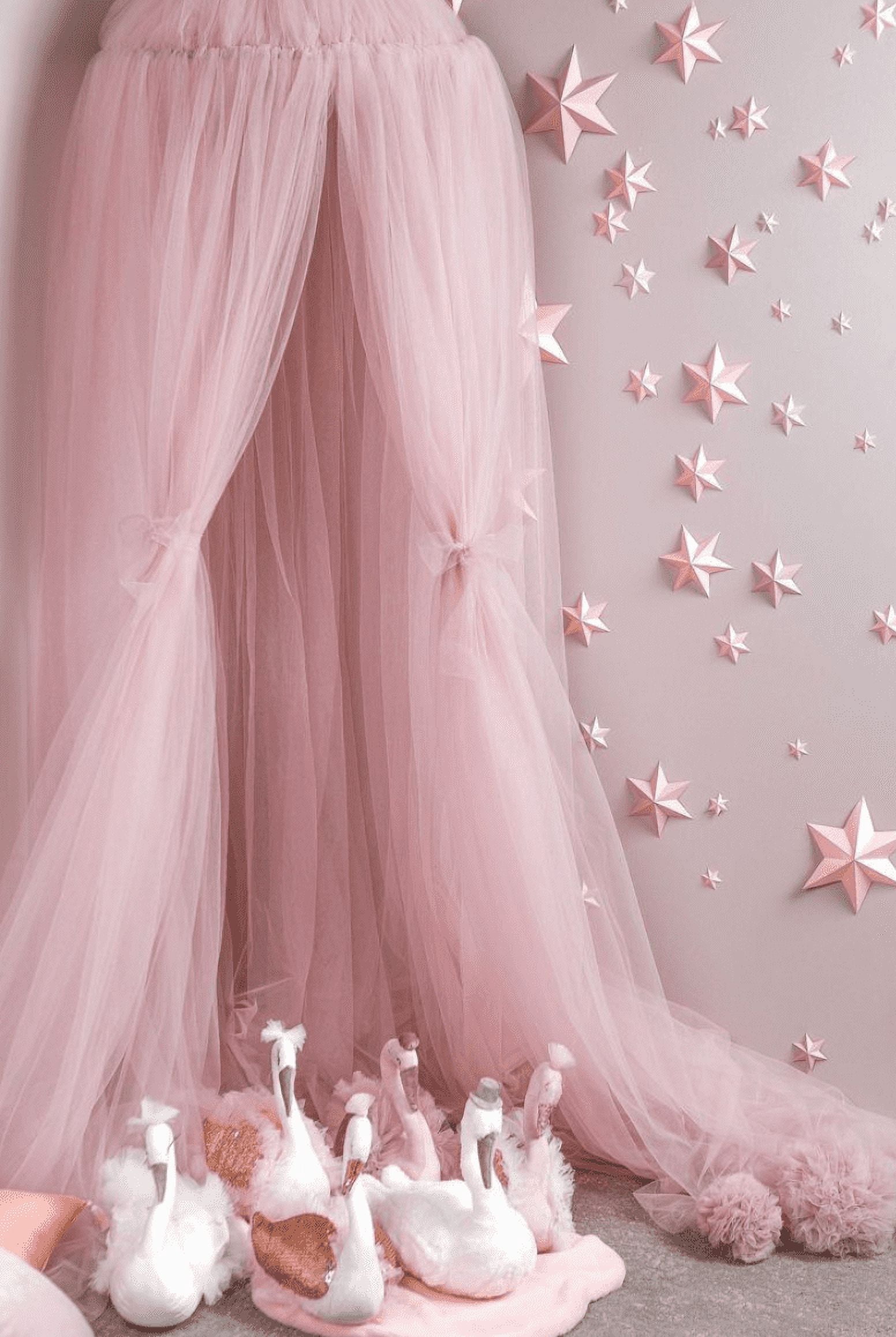 Modern Nursery Kids Bed Canopy - Baby Crib Bed Mosquito net Reading Nook - Princess House Castle Bed Hanging Sheer Canopy 10 Layers  PRINCESS PINK TULLE