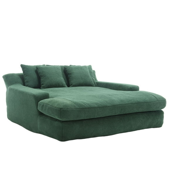 Chenille 2-Seater Lazy Sofa with 5 Back Pillows, Comfy Sofa- Deep Seat Couch for Living Room, Club (Green)
