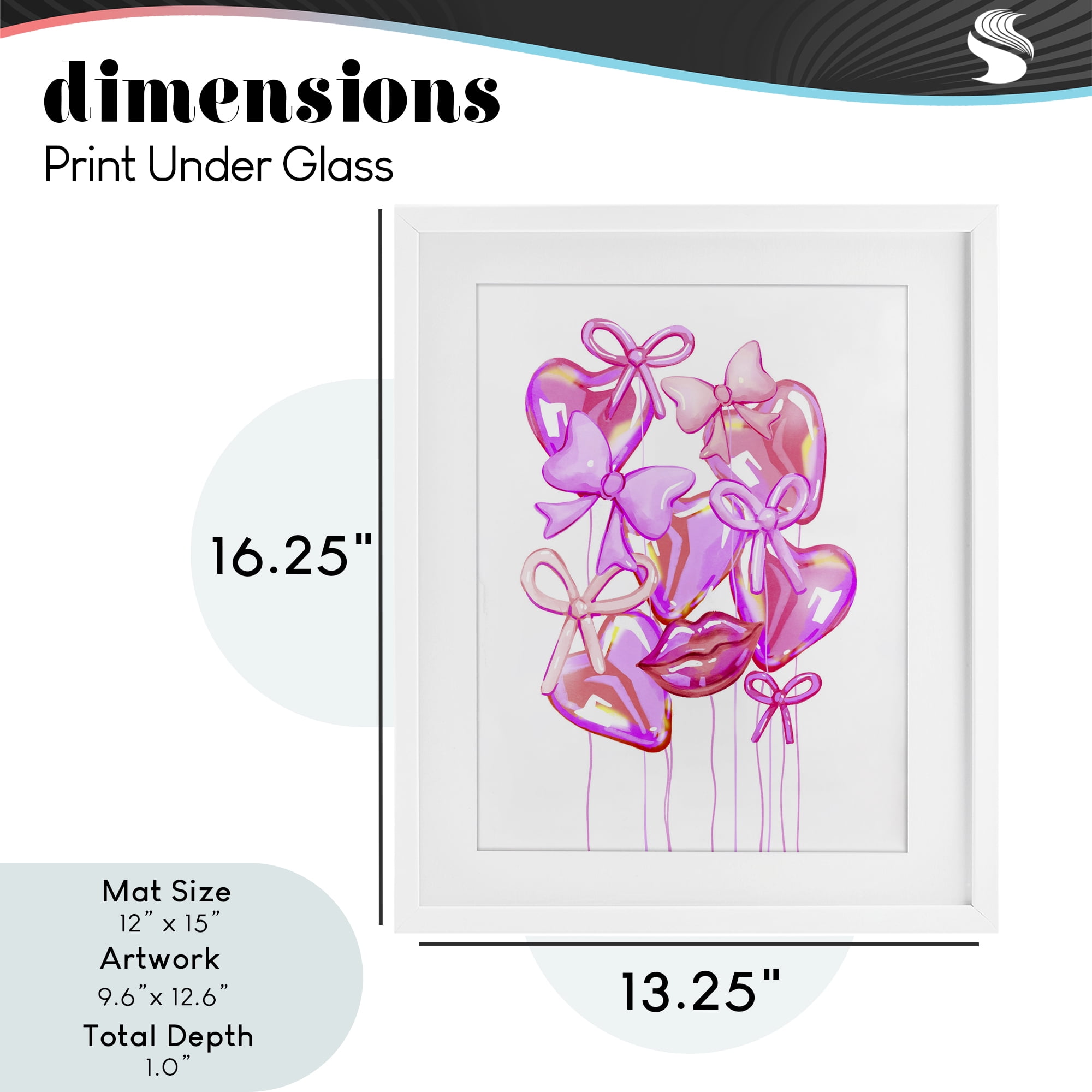 Pink Heart and Bow Balloons White Framed Print Under Glass, design by Ziwei Li