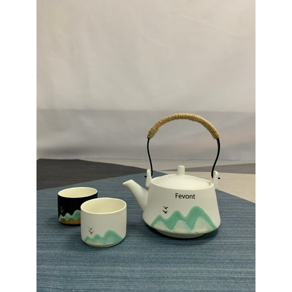 Fevont Tea services in the nature of tableware Ceramic Tea Set with Mountain Pattern Design, Teapot and Cups with Rope Handle
