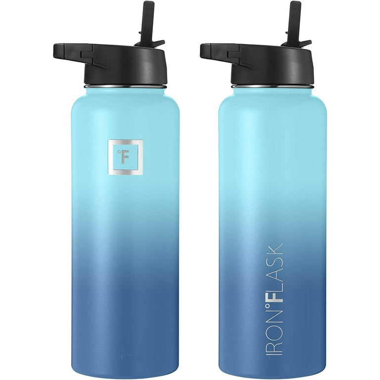 Iron Flask Sports Water Bottle - 3 Lids - 32 oz - Blue Waves