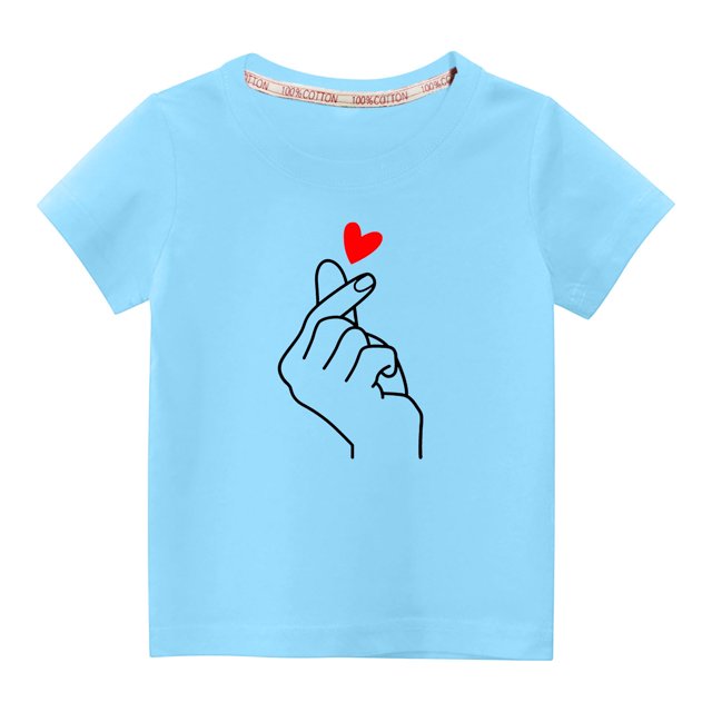 Penkiiy T-shirt en Coton pour Tout-Petits Garçons Filles Mode Mignon Col Rond Imprimé Saint-Valentin Manches Courtes 3-4 Ans Bleu