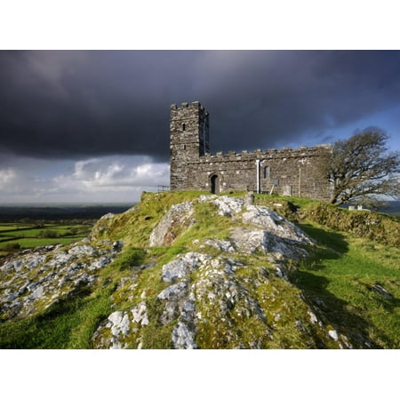Brentor Church with Storm Clouds Behind, Evening View, Dartmoor Np, Devon, Uk. October 2008 Print Wall Art By Ross (Best Churches In Uk)