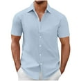 thumbnail image 2 of QingYiHua Men's Casual Button Down Shirts Big and Tall Short Sleeve Casual Shirt Summer Beach Textured Tops Turndown Collar Wedding Shirts,Light Blue, 2 of 6