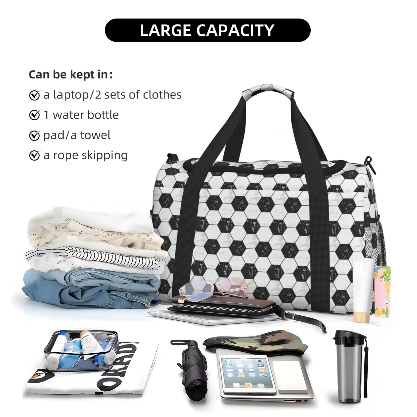 Fuzoiu Soccer Print Travel Duffle Bag,Carry On Tote Bags,Duffel Bag,Sport Gym Bag, Hospital Bag for Labor and Delivery, Overnight Bag,Luggage Bag
