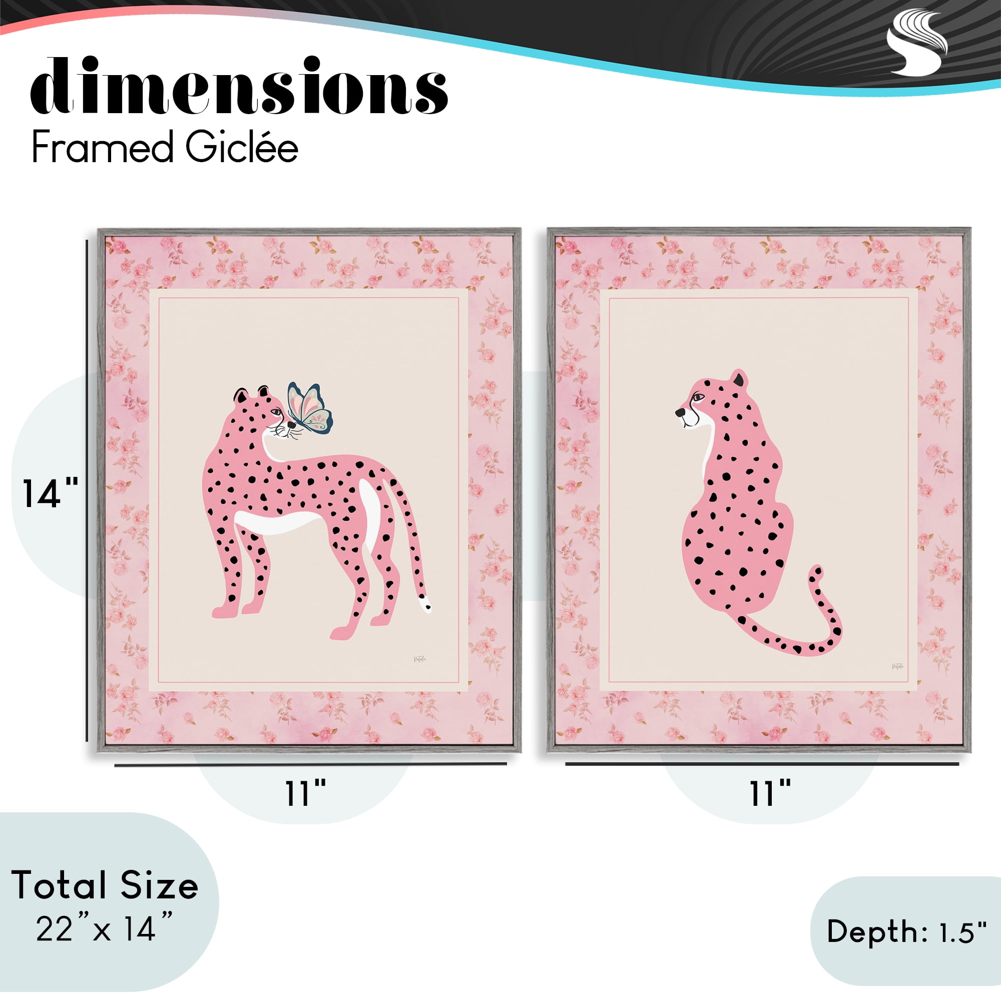 Stupell Industries Pink Leopard & Floral Border 2 Piece Gray Framed Giclee Art Set, design by Natalie Carpentieri