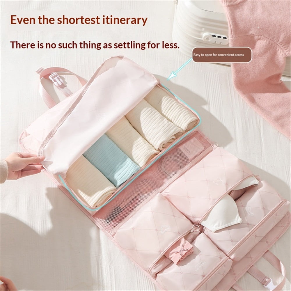 Travel Hanging Storage Bag for Luggage with Handle Compression Packing Cube 7-in-1 Suitcase Organizer Travel Packing Organizers Space-Saving Carry-on Closet, Pink