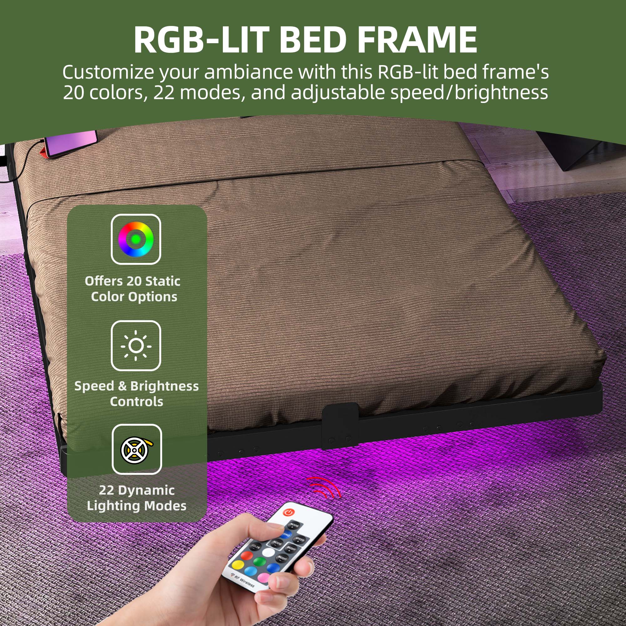 Uforic Full Size Floating Bed Frame with LED Lights and Charging Station, Easy Assembly Heavy Duty Metal Platform Bed, No Box Spring Required (Black)