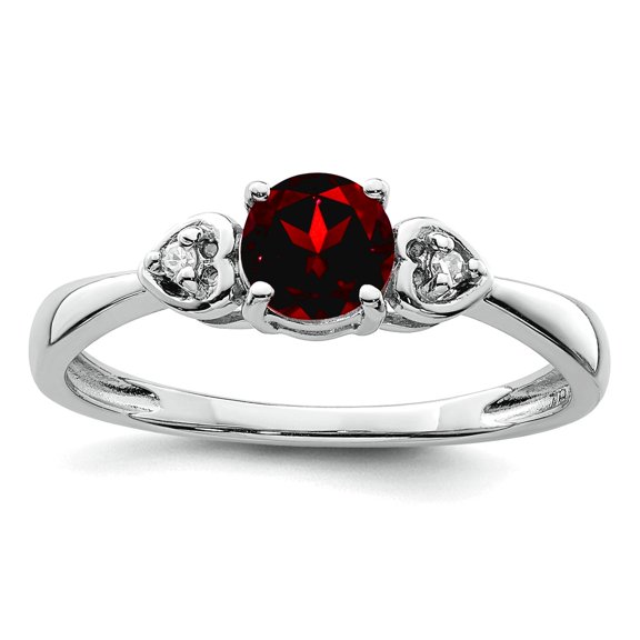 925 Sterling Silver Polished Rhodium Plated Diamond and Garnet Round Ring Size 7 2mm Wide Ring for Women