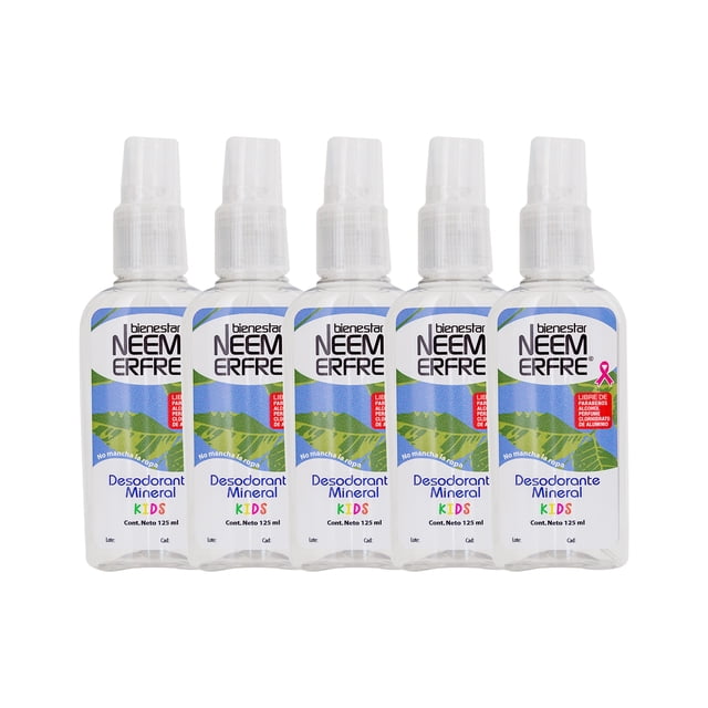 Desodorante MINERAL infantil bienestar NEEM ERFRE PAQUETE de 5 envase de 125 ml c/u