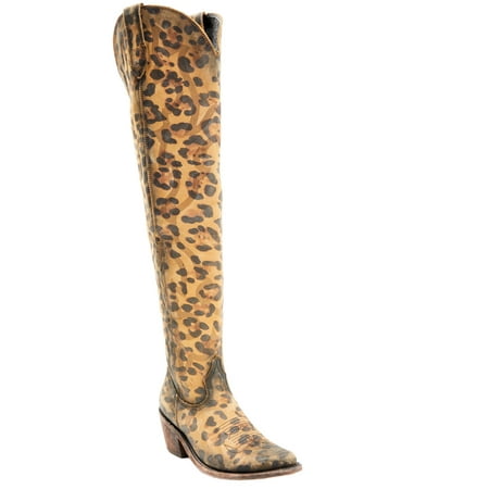 

Liberty Black Women s Allyssa Leopard Print Western Boot Medium Toe Tan 5 1/2 M US