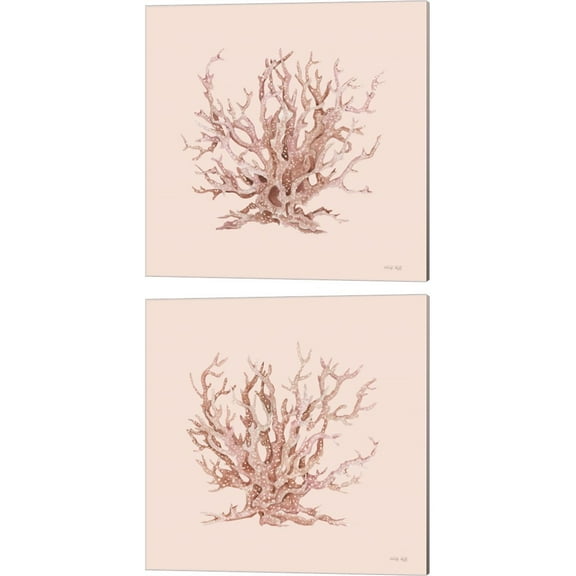 Great Art Now Pink Coral by Cindy Jacobs 2 Piece Canvas Art Set Each 14"W x 14"H