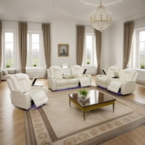 White Breathing Leather 3-Piece Living Room Recliner Sofa set