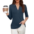 thumbnail image 4 of Long Sleeve Shirts For Women 3/4 Length Sleeve V Neck Collared Tops Summer Business Casual Work Shirts Fashion Outfits Womens Long Sleeve Tops, 4 of 5