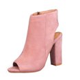 thumbnail image 2 of YYYTop Suede Block Chunky Heels for Women Cutout Back Zipper Heels Shoes Open Toe Sandals Wedge Heeled Pumps Sandals Slingback Party Sandals Dress Party Shoes, 2 of 5