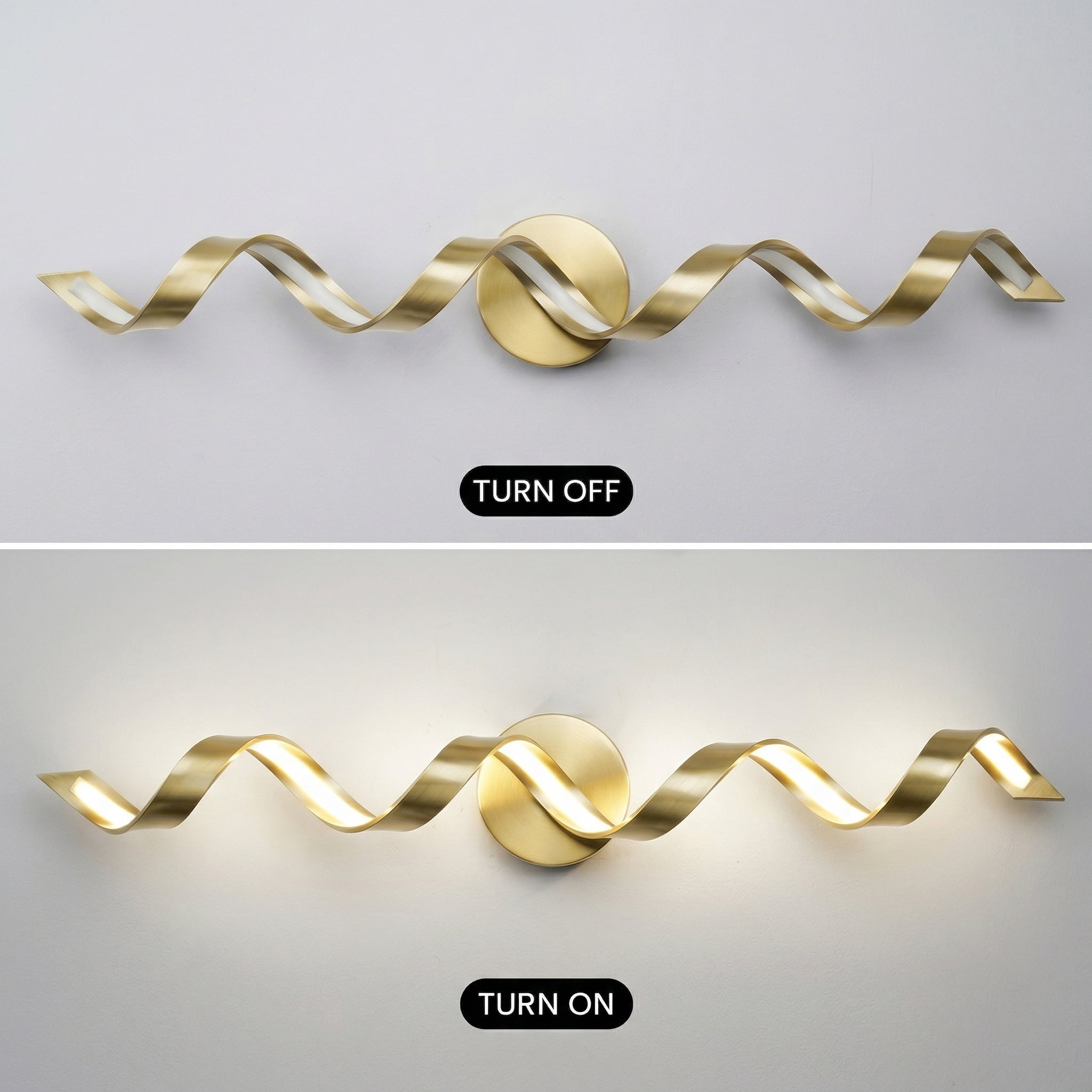 31.5" Modern Wave LED Vanity Light, Brushed Gold Iron & Aluminum Sconce for Bathroom Makeup